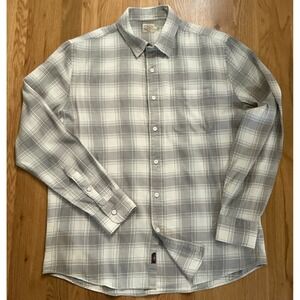 Faherty Brand Men's Plaid Button-Down Shirt L Large Gray White Soft Cotton Blend